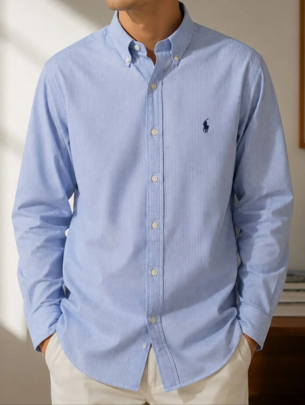 Ralph Lauren Blake Blue/White Striped Button-Down Cotton Shirt Men Size X-Large - Picture 1 of 16